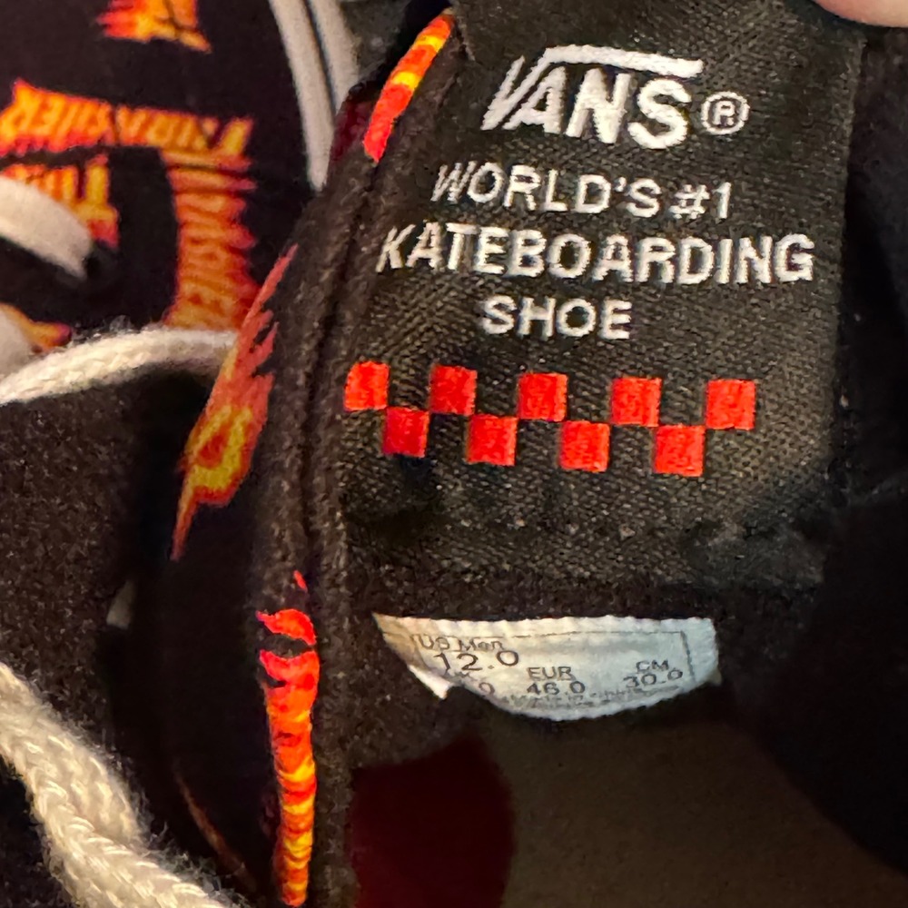 NEW Vans x Thrasher Skate Sk8-Hi Men Size 12 Black Flame Logo High Top Sneakers - Picture 4 of 11